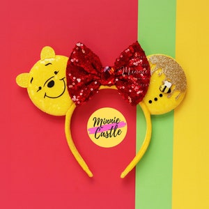 Honey Pooh Bear Ears, Mickey Ears, Bear Mickey Ears, Minnie Ears, Mouse Ears Headband, Bear and Honey Pot Ears, Characters Ears
