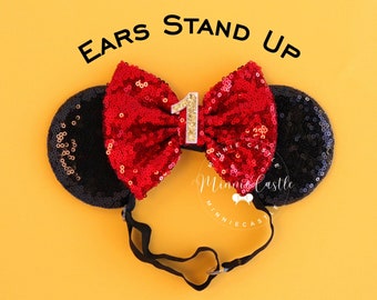 Minnie Ohren, 1. Geburtstag Minnie Maus Ohren, Erster Geburtstag Mickey Ohren elastisches Stirnband, Baby Minnie Maus Ohren Stirnband, Disney Ohren