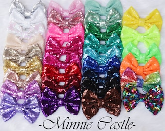 set of 5 Large 5 Inch Sequin Bows, Sequin Bows DIY, Bulk Wholesale Sequin Bows, 5" Glitter Bows, Choose Color, Sequin Shiny Messy Bow 5"