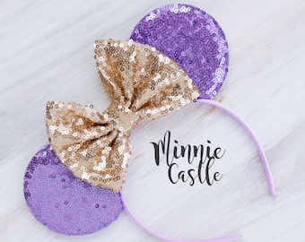 NEW Disney Parks Disneyland Purple Potion Sequins Minnie Ears Headband Kids Gift