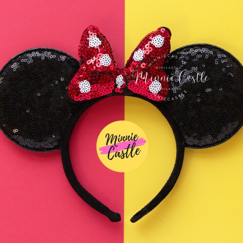 Minnie mouse ears, red Polka dot Minnie ears, Classic red Minnie mouse Disney ears, Red Minnie mouse ears, Disney ears, Red bow Mickey ears