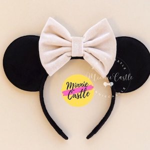 Mickey Ears, Ivory Bow Mouse Ears, Minnie Ears, Velvet Mickey Ears, Minnie Ears, Mouse Ears Headband, Mickey Ears, Velvet Minnie Ears