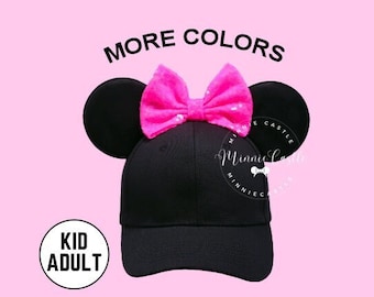 Mickey Ears Hat, Mickey Ears Baseball Cap, Minnie Ears Hat with Bow, Mickey Ears Baseball Cap, Mouse Ears  Adults and Kids, Minnie Ears Hat