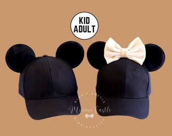 Mickey Ears Hat, Mickey Ears Baseball Hat, Minnie Ears Hat with Bow, Mickey Ears Baseball Cap, Mouse Ears Adults and Kids, Minnie Ears Hat