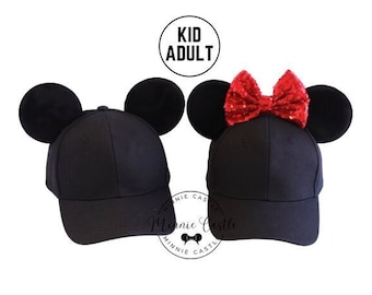 Mickey Ears Hat, Mickey Ears Baseball Cap, Minnie Ears Hat with Bow, Mickey Ears Baseball Hat, Mouse Ears  Adults and Kids, Minnie Ears Hat