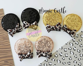 Animal kingdom leopard Mouse hair clip ears, leopard bow Minnie ear clips, Rose gold, Rose pink Minnie ears hair clip, Mickey Animal kingdom