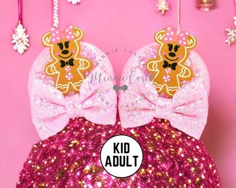 Weihnachten Lebkuchenohren, Rosa Minnie Haarspangen, Mickey Ohr, Maus Ohr Haarspangen für Erwachsene und Kinder, Weihnachtsgeschenk Haarschmuck