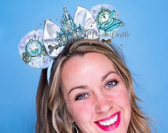 Minnie & Mickey Cinderell Mouse Ears, Princess Minnie Ears with Carriage and Clock Costume Ears, Characters Headband, Birthday girl Gift