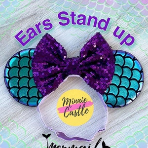 Mermaid Mickey Ears, Mermaid Mickey Ears, Ariel Ears, Baby Toddlers Minnie Ears, Minnie Ears, Mouse Ears with Elastic Headband, Mermaid Ears