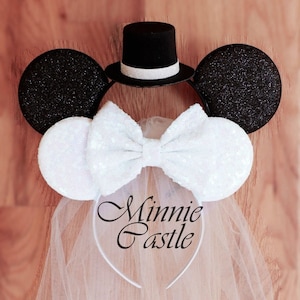 Bride & Groom ears, Bride ears, Bride Minnie mouse ears , White Bride Mickey ears Headband, honeymoon ears, Wedding ears, engagement ears