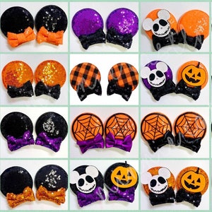Halloween Minnie Ears, Mouse Ears Hair clips, Mickey Ear Clip for Kids & Adults, Costume Headpieces for Gifts, Orange and Black Mickey Ears