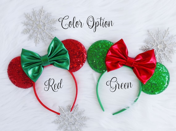 Christmas Sequin Mouse Ears, Mickey Ears, Red & Green Minnie  display picture 1