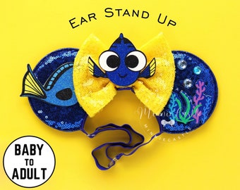 Dory Ears,  Dory Mickey Ears, Minnie Ears, Mickey Ears, Finding Fish Mouse Ears, Mouse Ears headband with Elastic Band, Nemo Minnie Ears