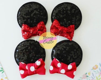 Pinzas para el cabello con orejas de Mickey, orejas de Mickey, pinzas para el cabello con orejas de ratón, pinzas para el cabello de Mickey, orejas de Minnie, lazo de lunares, bebés y niños
