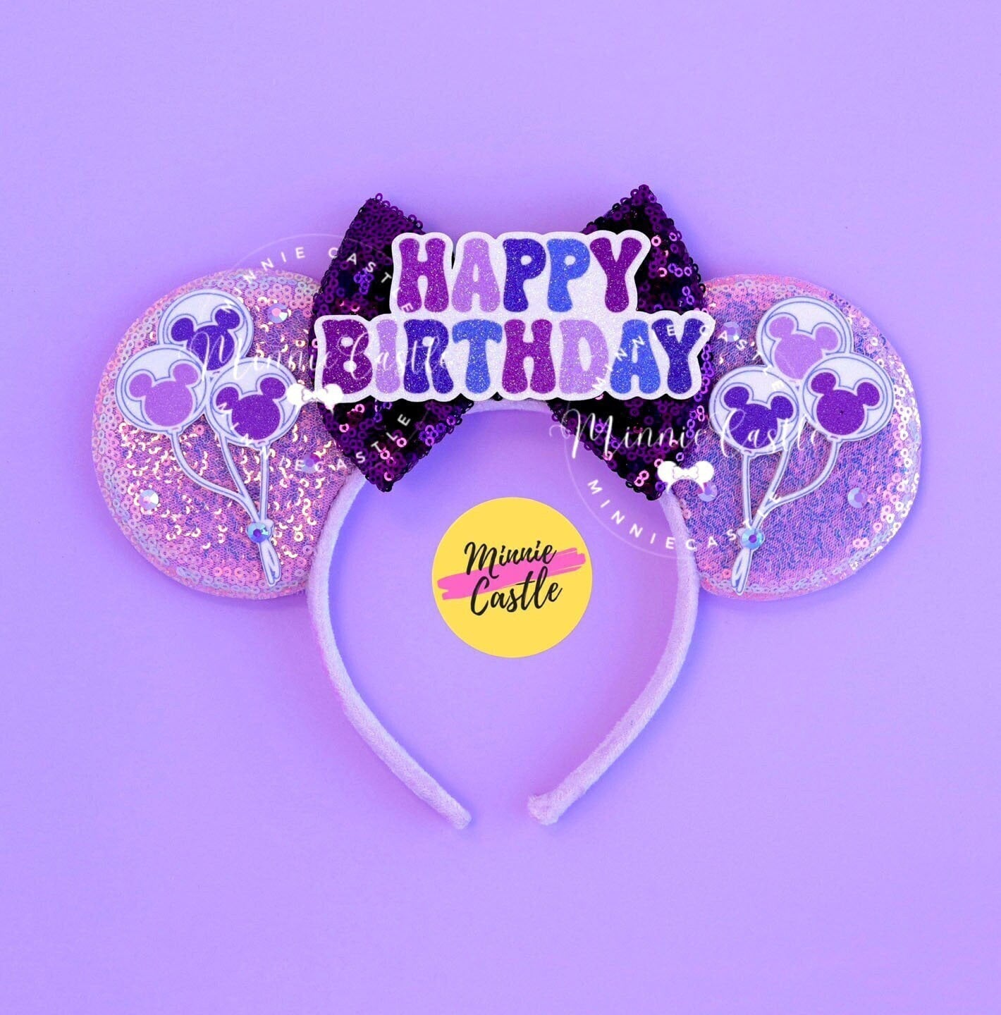 Birthday Mickey Ears, Purple Birthday Ears, Mickey Ears, Balloons Mouse Ears, Minnie ears, Happy Birthday Minnie Ears, Mouse ears headband