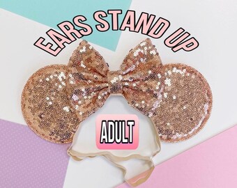 Minnie Ears, Women adult rose goldMinnie mouse ears elastic headband, Minnie mouse ears headband, Disney ears with stretch band, No headache
