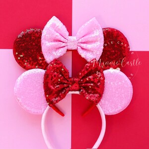 Valentines Day Mickey Ears, Valentines Day Minnie ears, Mickey Ears, Minnie Ears, Mouse Ears headband, Heart Mickey Ears for Adults Kids image 2