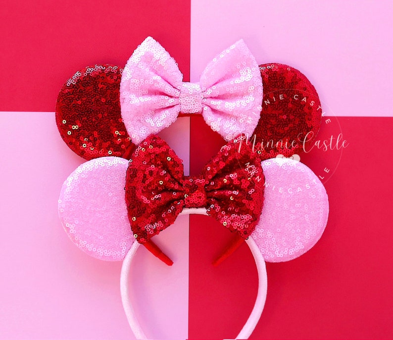 Valentines Day Mickey Ears, Valentines Day Minnie ears, Mickey Ears, Minnie Ears, Mouse Ears headband, Heart Mickey Ears for Adults Kids image 2