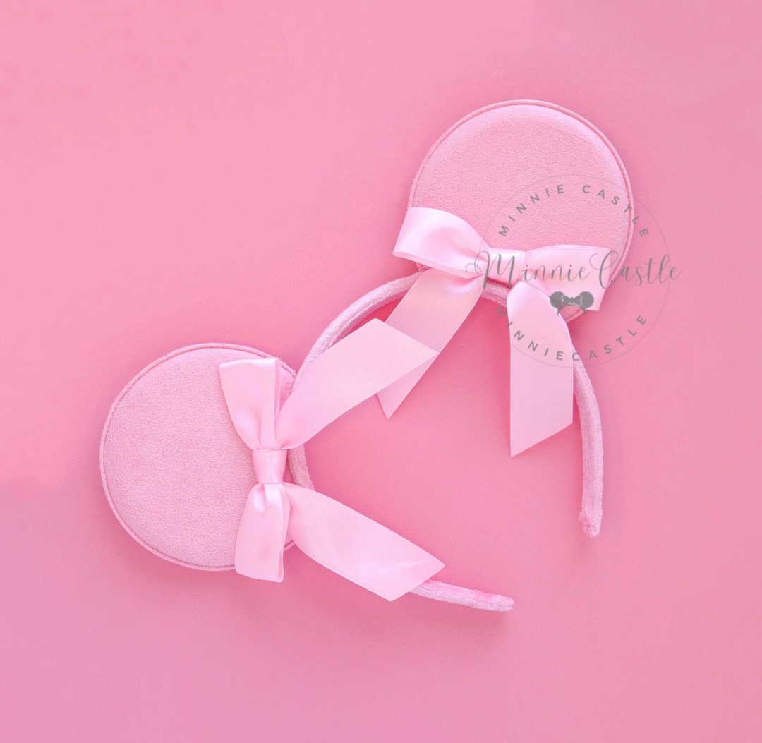 Mouse Ears Pink Satin Bow With Long Tail Ribbon, Minnie Ears  display picture 3