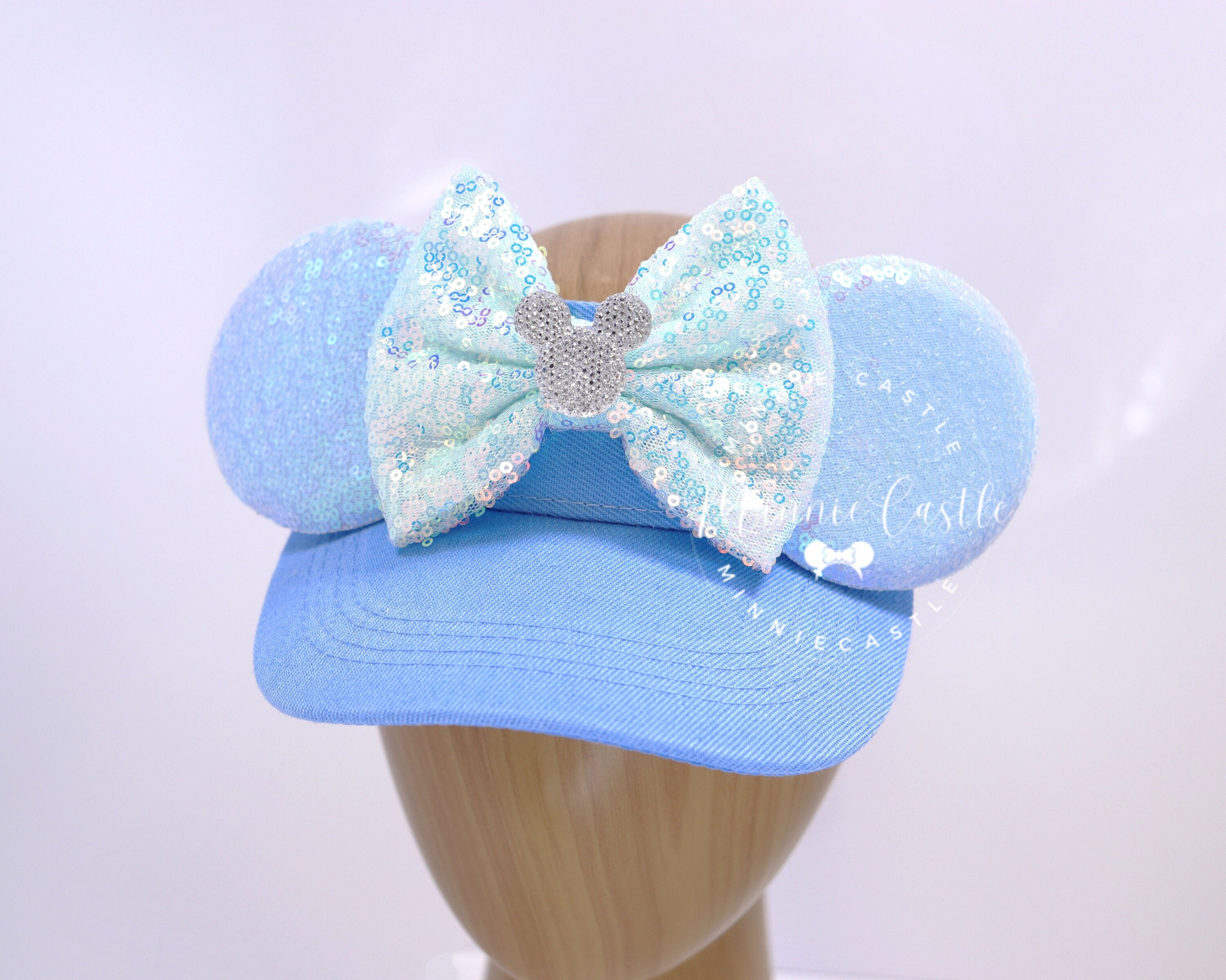Mickey Visor, Mickey Ears Visor, Minnie Ears, Mickey Ears, Mickey Ears Hat, Sky Blue Mickey Visor, Mouse Ears Visor with Minnie Charm