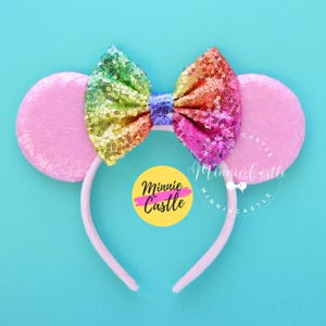Rainbow Mouse Ears, Mickey Ears, Pink Minnie Ears, Sequin Mouse Ears Headband, Custom Color Mickey Ears for Kids and adults - Choose Colors