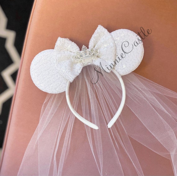 Mickey ears with tiara Bride ears Mickey ears Bride Minnie ears Bride Disney ears headband Wedding ears anniversary Mickey mouse ears