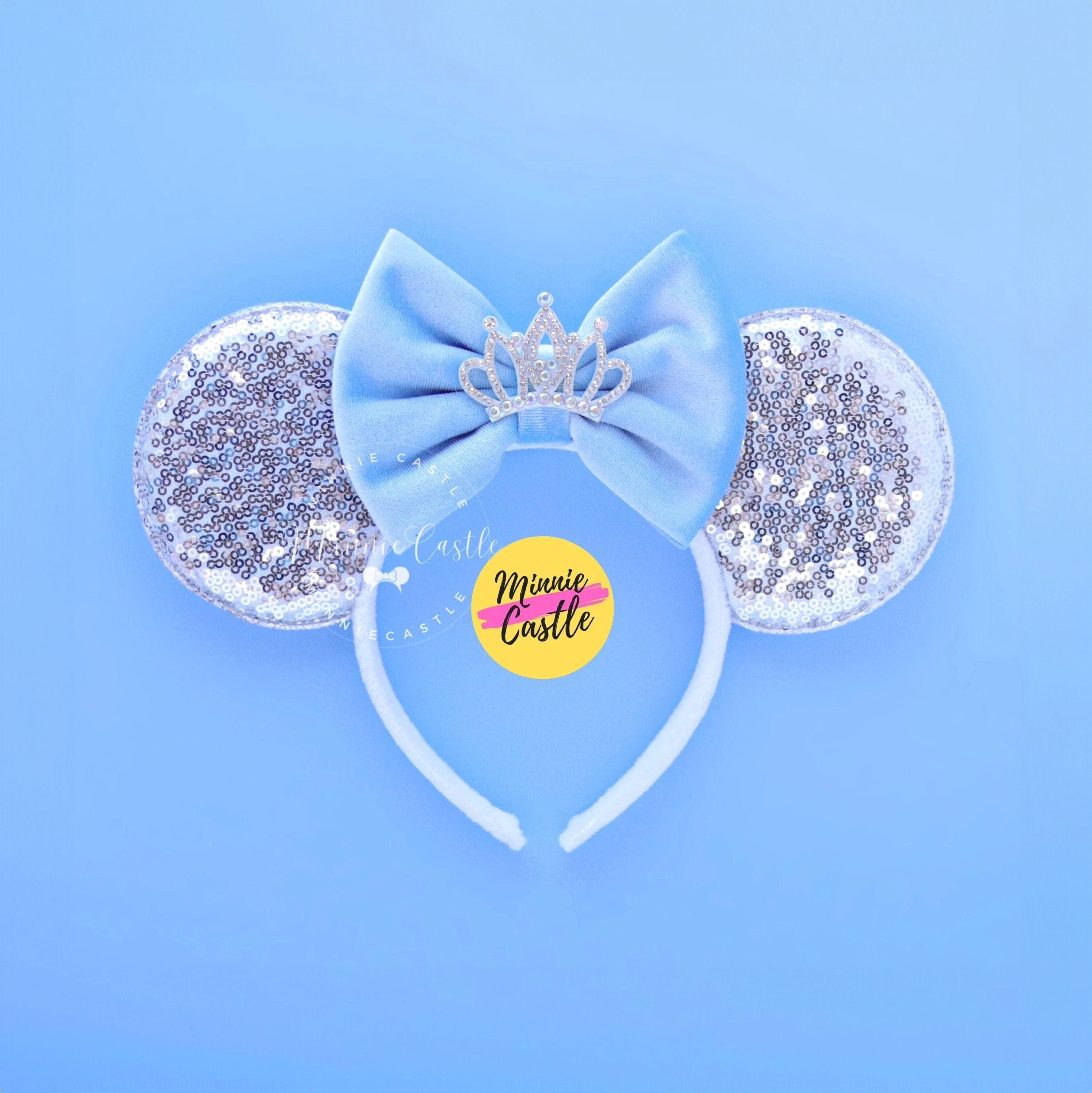 Cinderell Minnie Ears, Princess Crown Mouse Ears, Mickey Ears, Silver and Sky Blue Mouse Ear Headband, Characters ears for Kids adults