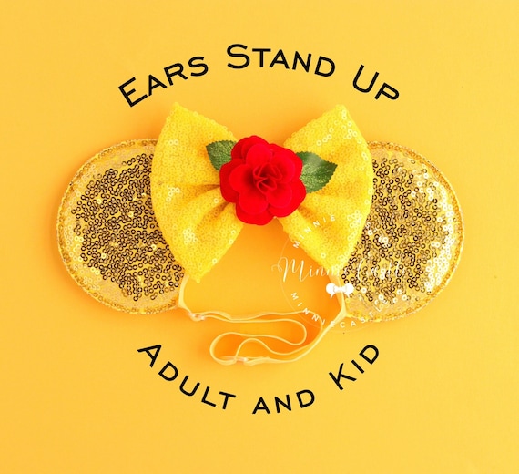 Disney Ears- Ariel (yellow sequins- Belle) Ears for Adults Beauty and the Beast Mickey Ears, Belle Mickey Ears for  main image 3