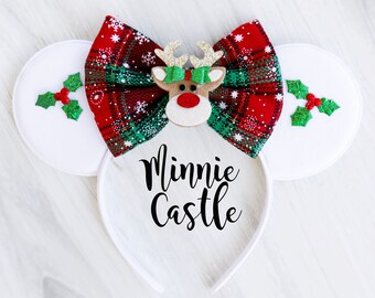 Christmas Minnie ears, Christmas ears, reindeer Christmas ears,  Plaid bow Minnie Ears, reindeer Minnie ears, Paid bow Disney Mickey ears