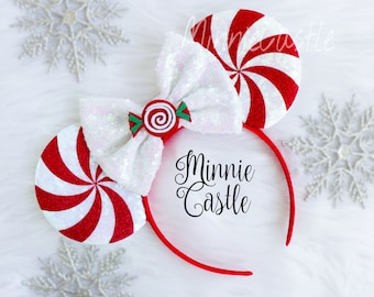 Red peppermint Minnie ears, Peppermint Mickey ears, Christmas Minnie ears, Christmas ears, Candy Cane Minnie Mouse Ears, Red Peppermint ears