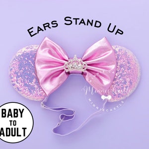 Mickey Ears with Crown, Mickey Ears, Toddler Mickey Ears, Baby Mouse Ears, Minnie Ears, Pink White Ears, Mouse Ears with Elastic Headband