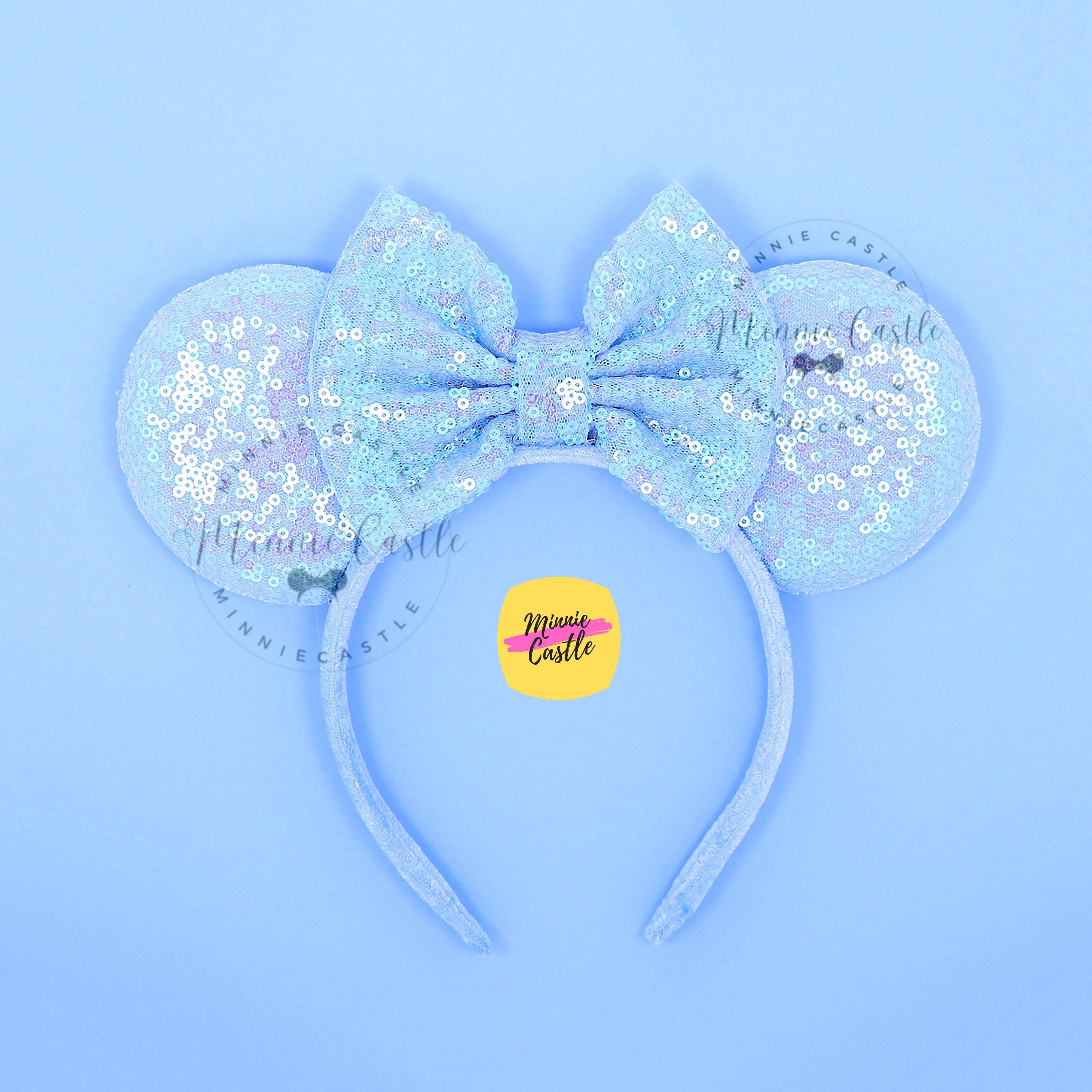 Custom Mickey Mouse Minnie Ears Disneyland Iridescent Blue Yellow Sequin Bow New Aqua Blue Sequined Minnie Ear Headband at Walt Disney  main image 2