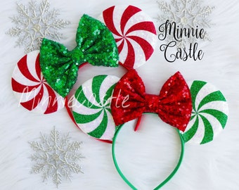 peppermint Christmas Minnie ears, Peppermint Minnie ears, Christmas Minnie ears, Christmas ears, Candy Cane Minnie Ears, Mickey mouse ears