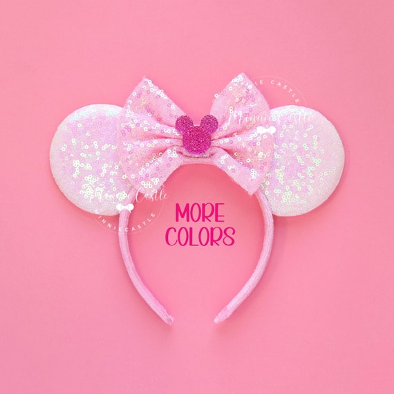 Mouse Ears White Pink Sequin Headband Mickey Minnie Ears  display picture 2