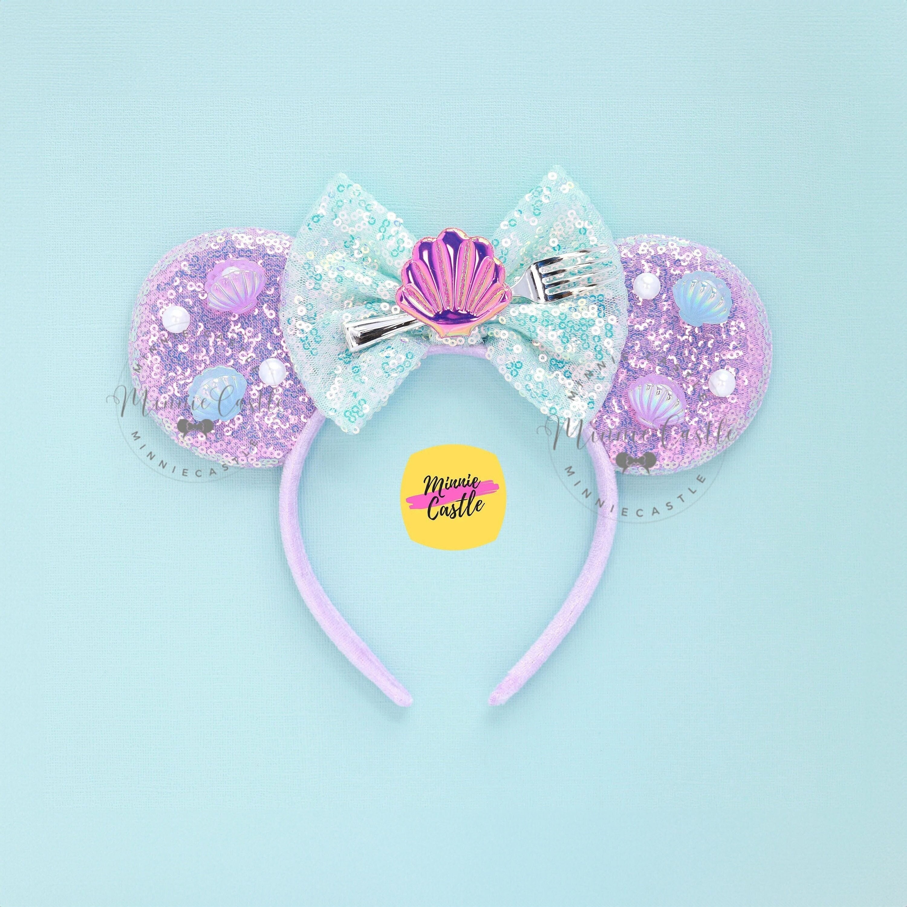 Mermaid Mouse Ears With Fork | Seashell Pearl Lavender  display picture 1