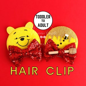 Pooh Honey Ears, Mickey Ears Hair Clips, Minnie Ears, Honey Pooh Bear Mickey Ears, Mickey Ears, Minnie Hair Clips, Mouse Hair Clips