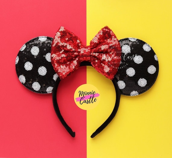 Black White Polka Dot Mouse Ears: Mickey Ears, Red Sequin  display picture 3