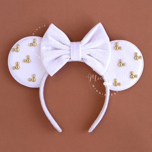 Beige Mickey Ears, Mickey Ears, Gold Minnie Charm Mouse Ears, Minnie Ears, Velvet Mouse Ears, Beige and Gold Minnie Ears, Mickey Ears gifts image 3