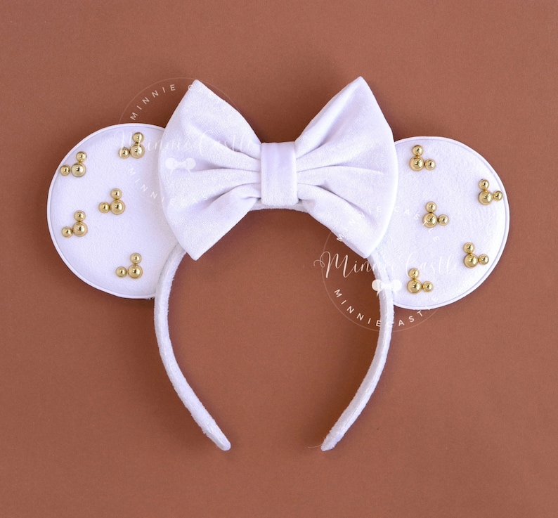 Beige Mickey Ears, Mickey Ears, Gold Minnie Charm Mouse Ears, Minnie Ears, Velvet Mouse Ears, Beige and Gold Minnie Ears, Mickey Ears gifts image 3