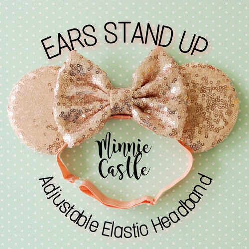 Rose gold Minnie Ears, Baby toddler Minnie mouse ears elastic headband, Baby mouse ears , Minnie ears with stretch band, Disney Mickey