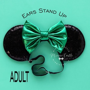 Minnie ears, Green Bow Mickey ears Elastic Headband, Adult Women Mouse Ears, Minnie ears Elastic Headband, Mickey Ears, Comfortable Ears