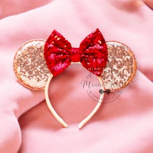 Rose gold Mouse Ears, Mickey Ears, Minnie Ears, Rose gold Mickey Ears,  Red Bow Mouse ears, Mouse Ears Headband, Characters Ears