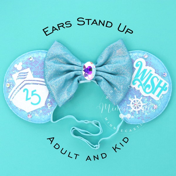 Minnie ears, Cruise ears, Cruise Mickey ears, 25th Anniversary ears, Mouse ears with adjustable Elastic headband , Magic cruise Ears