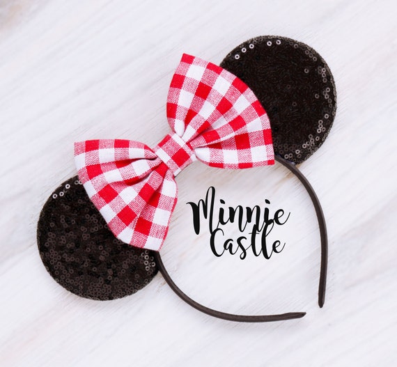 Mouse Ears Black White Checkered Gingham Bow Headband Mickey  display picture 3