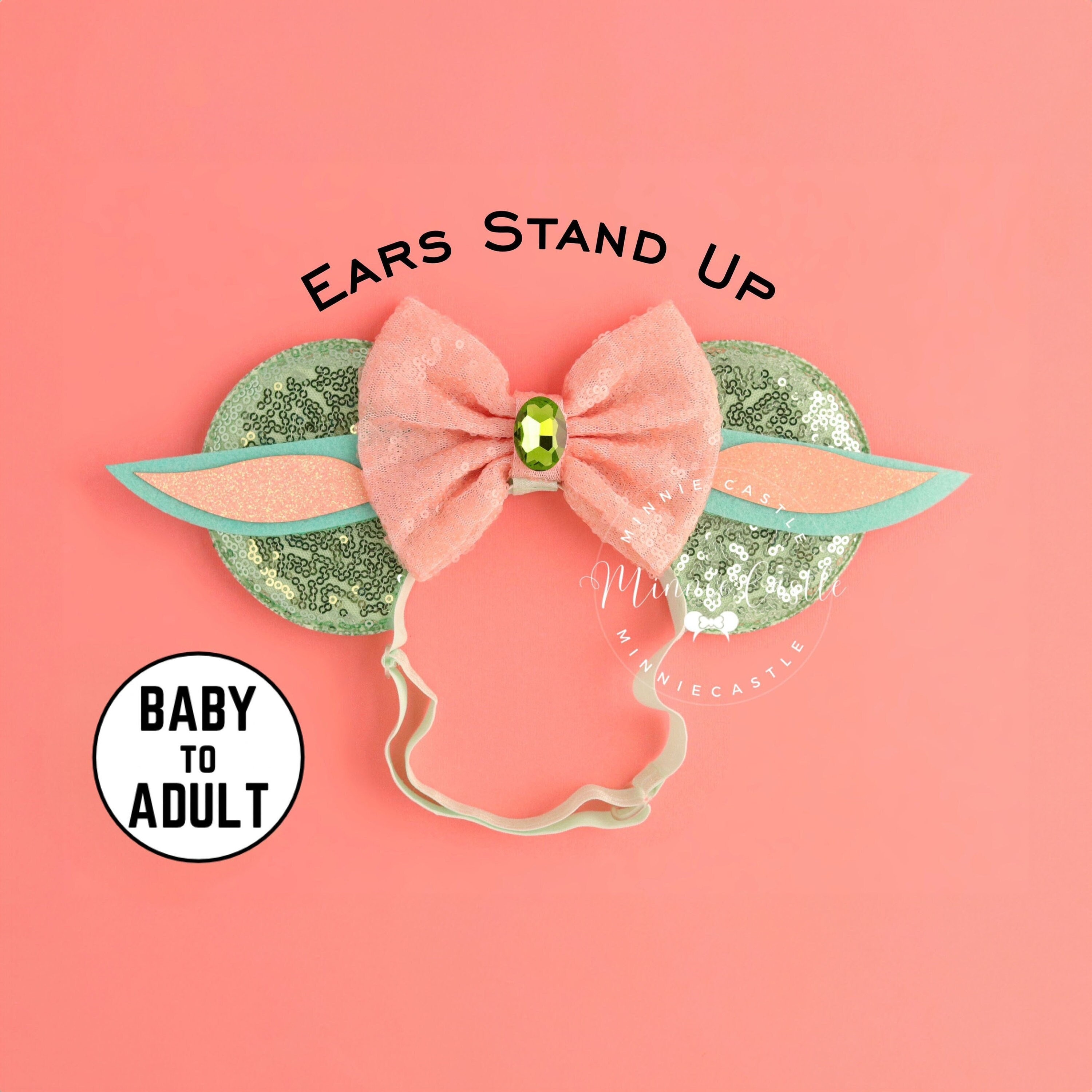 Little Green Alien Ears, S Wars Mouse Ears, Mickey ears, Minnie Ears with Elastic Headband for Babies, Kids and Adults, Characters Ears