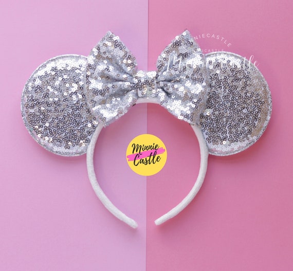 Minnie Mouse Silver Sequin Ears Headband Solid Silver Mouse Ears, Silver Sequin Minnie Ears, Silver  main image 3