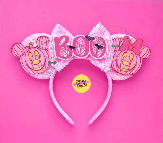 Pink Pumpkin Mouse Ears, Mickey Ears, Halloween Minnie Ears  display picture 3