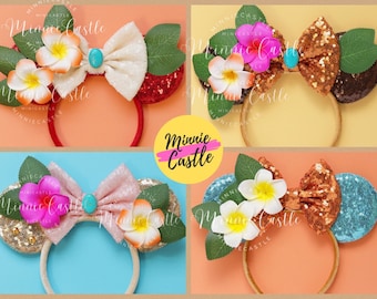 Moanas Ears, Moanas Mickey Ears, Mickey Ears, Hawaiian Flower Mouse Ears, Minnie Ears, Mouse Ears Headband, Princess Ears, Charters Ears