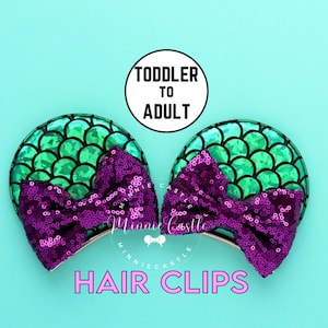 Mermaid Ears, Mickey Ears, Minnie ears Hair clips, Mouse ears hair clips, Mermaid Mickey ears, Adults Women Mickey Ears hair clips