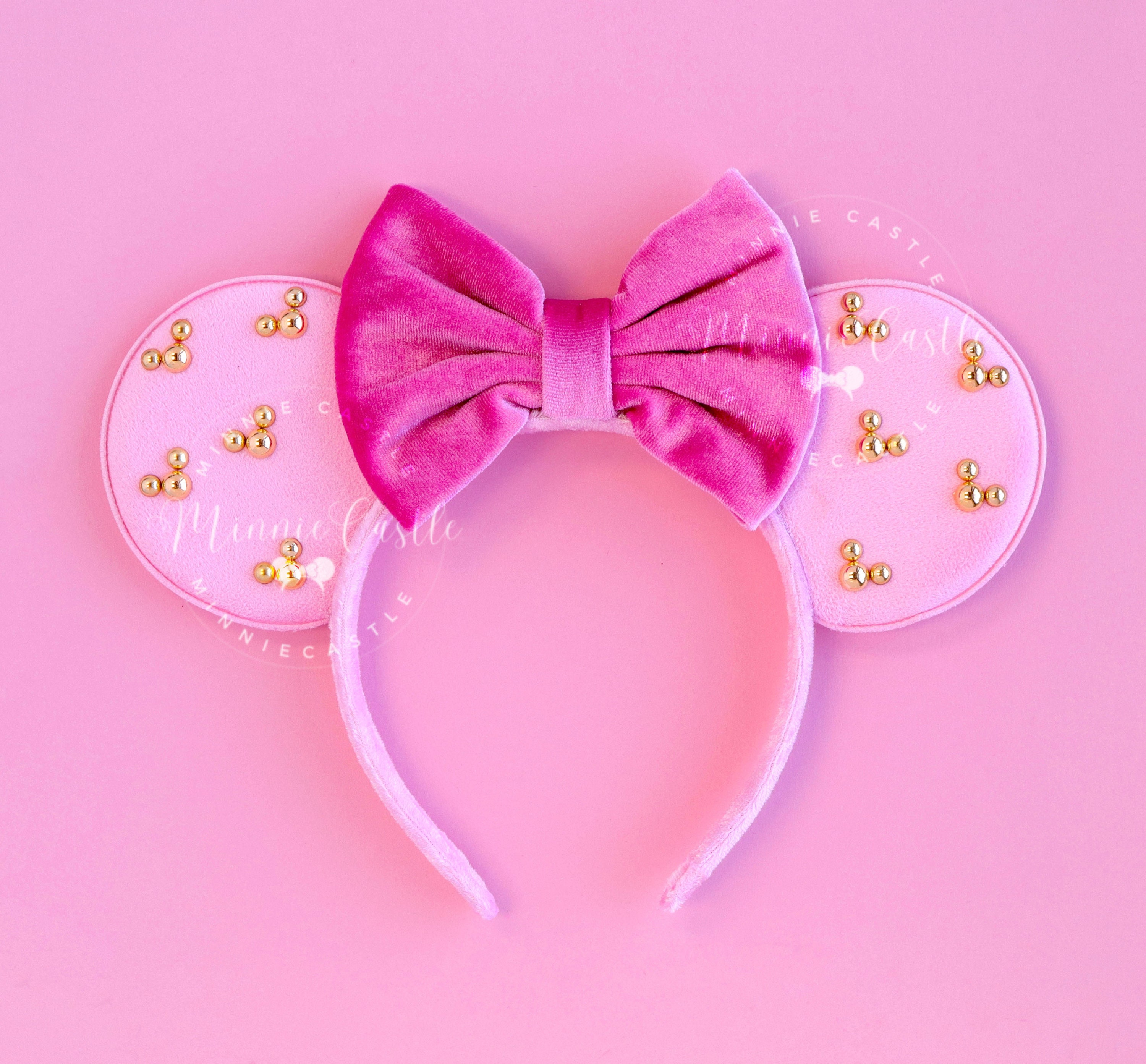Velvet Bow Rose Gold Mouse Ear Headband - Unbranded Red Velvet Bow Gold Sequin Headband Disney- Park Party  main image 3